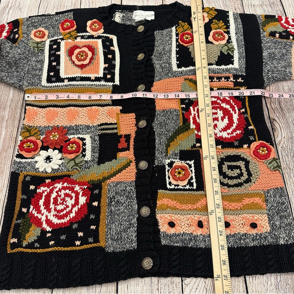 Vtg Floral Patchwork Cardigan Sweater Small Cottagecore 90s Chunky Knit Ramie - Picture 5 of 6